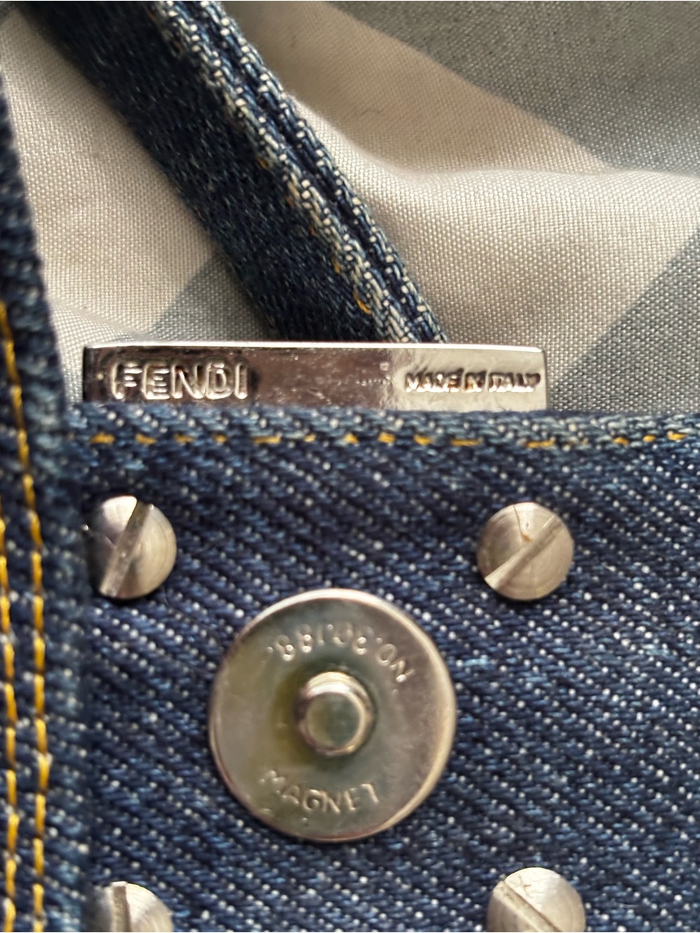 Fendi Dark Blue Denim Mini Bag with Silver Hardware